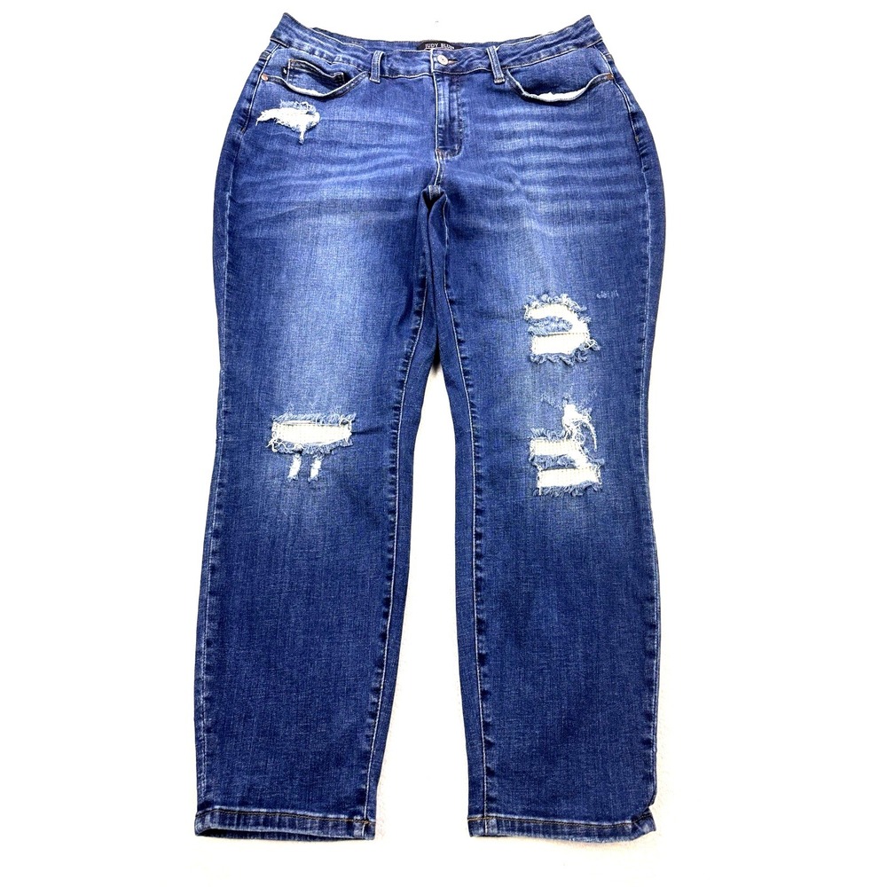 Judy Blue Jeans Women 18W Blue High Rise Distress Whisker Denim JB88306MD